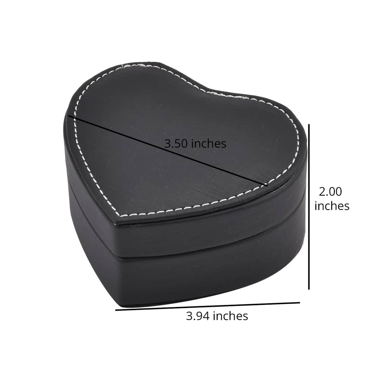 Black Faux Leather Heart Shape Jewelry Box with Mirror (5 Ring Row, 2 Section) image number 4