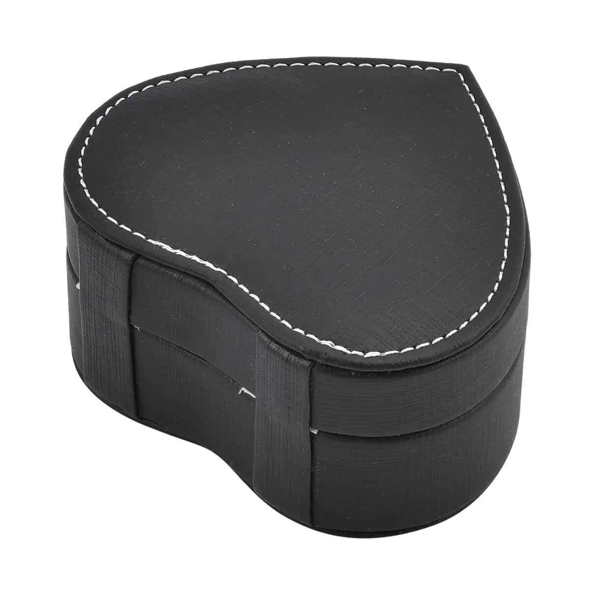 Black Faux Leather Heart Shape Jewelry Box with Mirror (5 Ring Row, 2 Section) image number 5