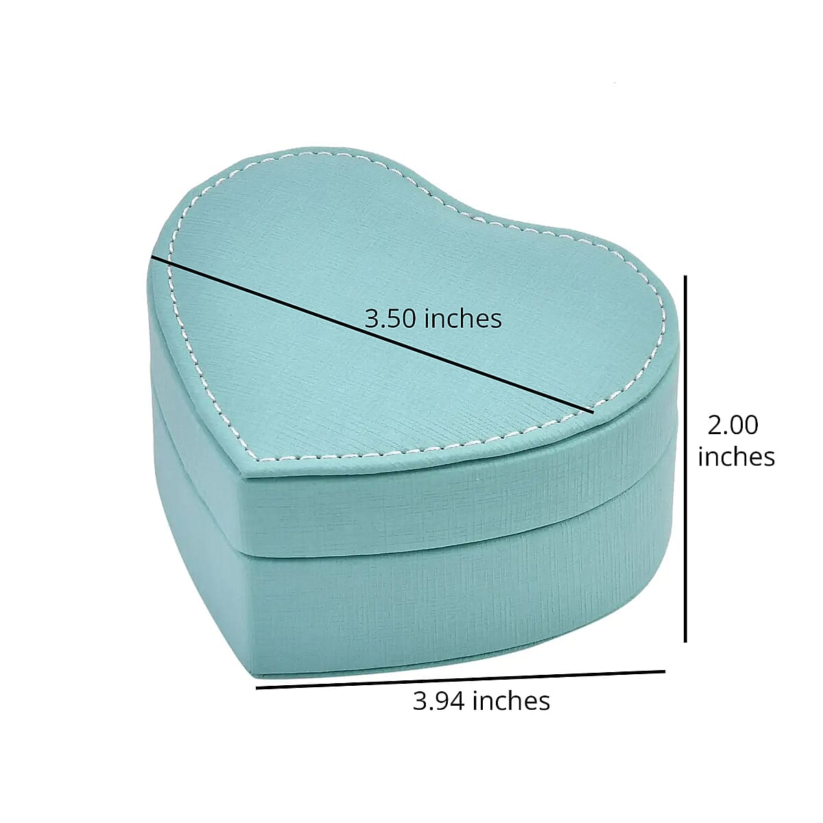 Turquoise Blue Faux Leather Heart Shape Jewelry Box with Mirror (5 Ring Row, 2 Section) image number 4