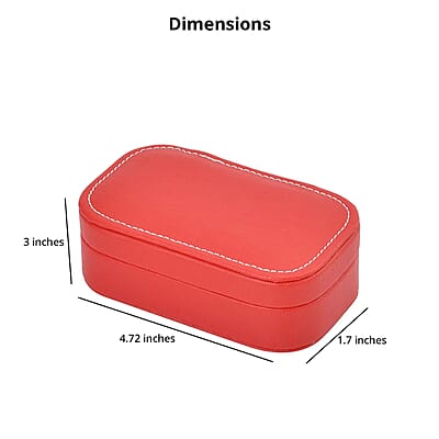 Red Faux Leather Oval Shape Jewelry Box (4 Necklace Hooks, Pouch Pocket, 4 Ring Slot)