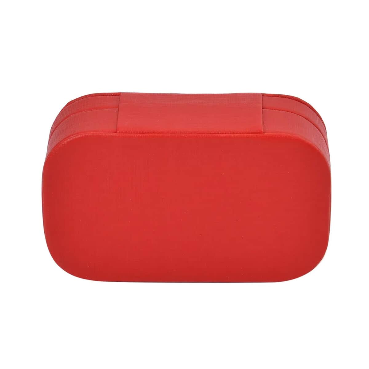 Red Faux Leather Oval Shape Jewelry Box (4 Necklace Hooks, Pouch Pocket, 4 Ring Slot) image number 5