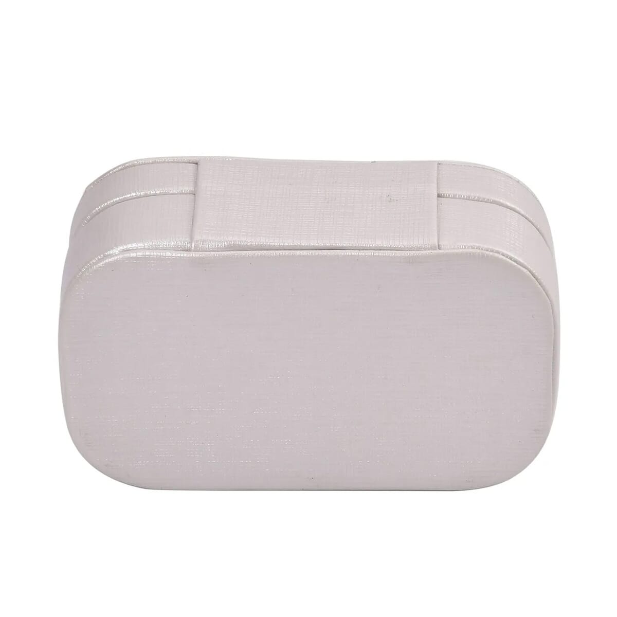 Cream Faux Leather Oval Shape Jewelry Box (4 Necklace Hooks, Pouch Pocket, 4 Ring Slot) image number 5