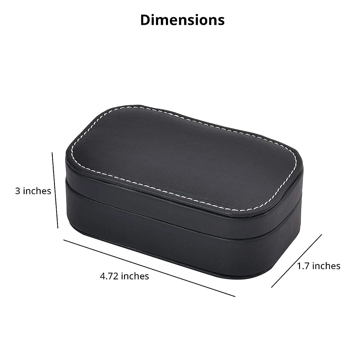 Black Faux Leather Oval Shape Jewelry Box (4 Necklace Hooks, Pouch Pocket, 4 Ring Slot) image number 4