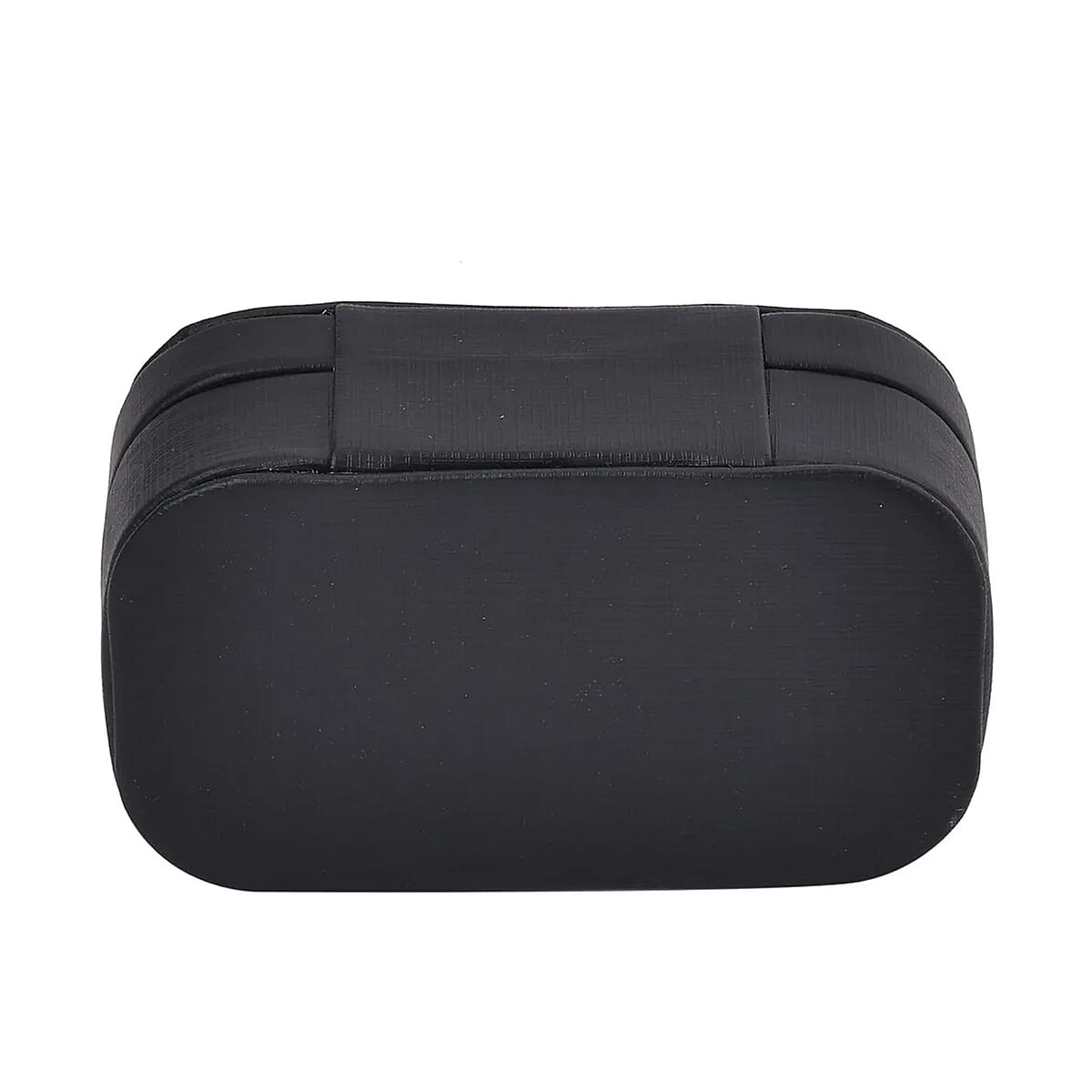 Black Faux Leather Oval Shape Jewelry Box (4 Necklace Hooks, Pouch Pocket, 4 Ring Slot) image number 5