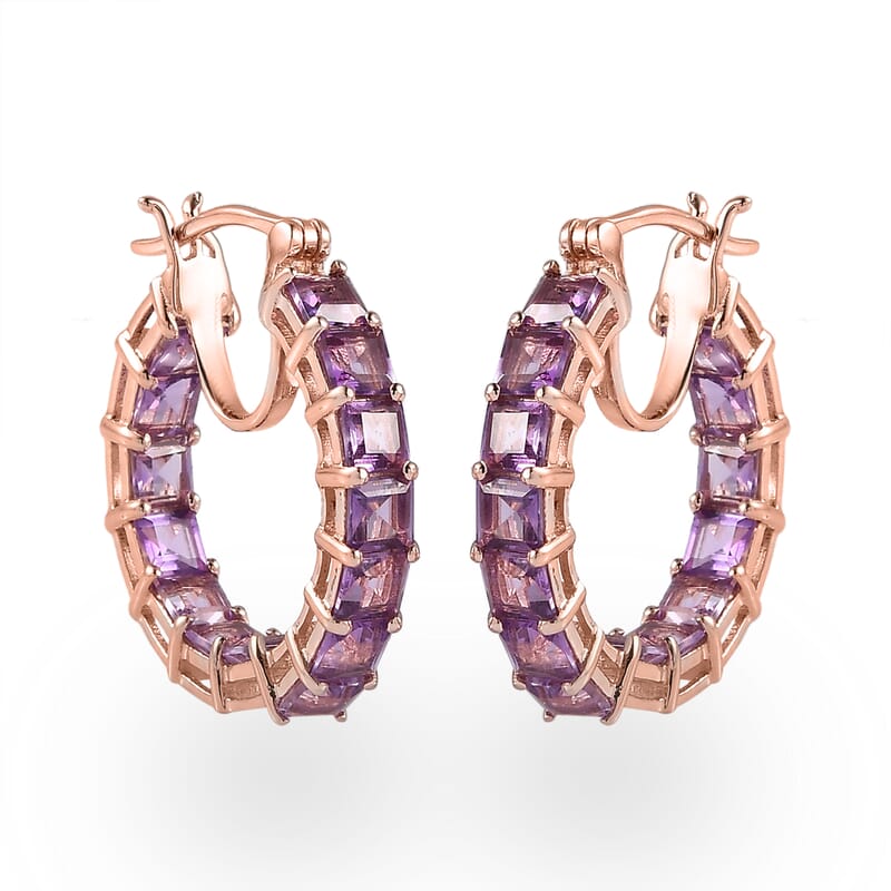 Rose De France Amethyst Inside Out Hoop Earrings in Vermeil Rose Gold Over Sterling Silver 7.15 ctw