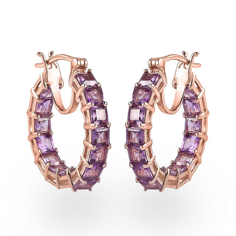 Rose De France Amethyst Inside Out Hoop Earrings in Vermeil Rose Gold Over Sterling Silver 7.15 ctw