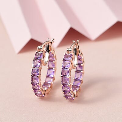 Rose De France Amethyst Inside Out Hoop Earrings in Vermeil Rose Gold Over Sterling Silver 7.15 ctw