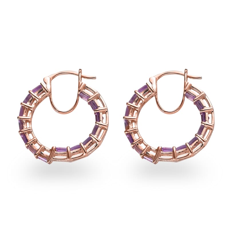 Rose De France Amethyst Inside Out Hoop Earrings in Vermeil Rose Gold Over Sterling Silver 7.15 ctw