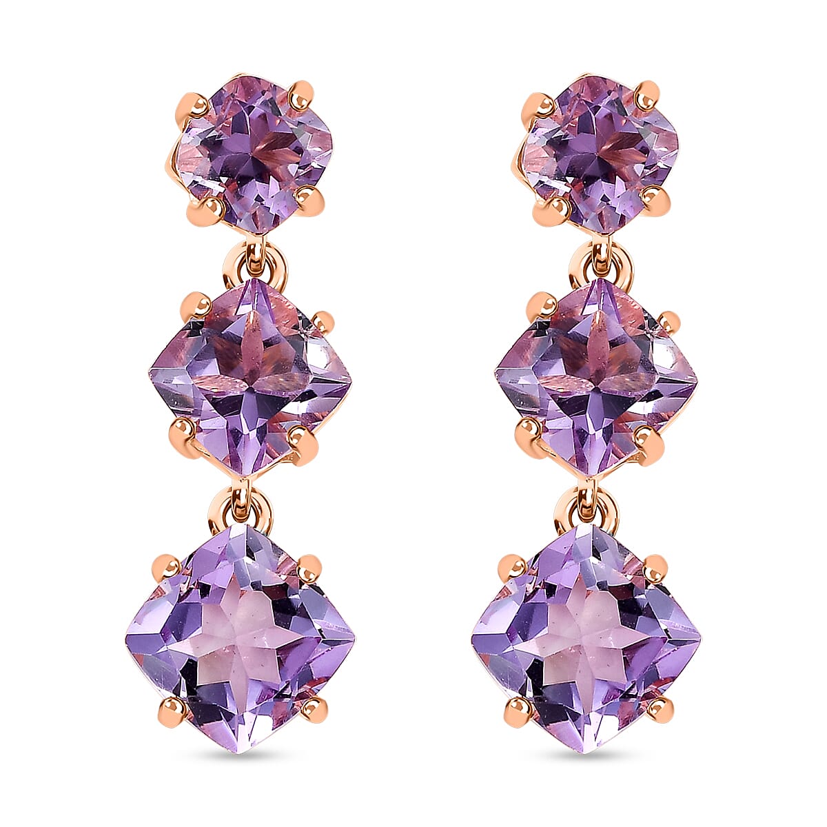 Rose De France Amethyst Dangling Earrings Vermeil Rose Gold Over Sterling Silver 9.50 ctw image number 0