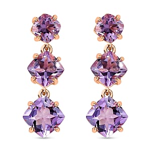 Rose De France Amethyst Dangling Earrings Vermeil Rose Gold Over Sterling Silver 9.50 ctw