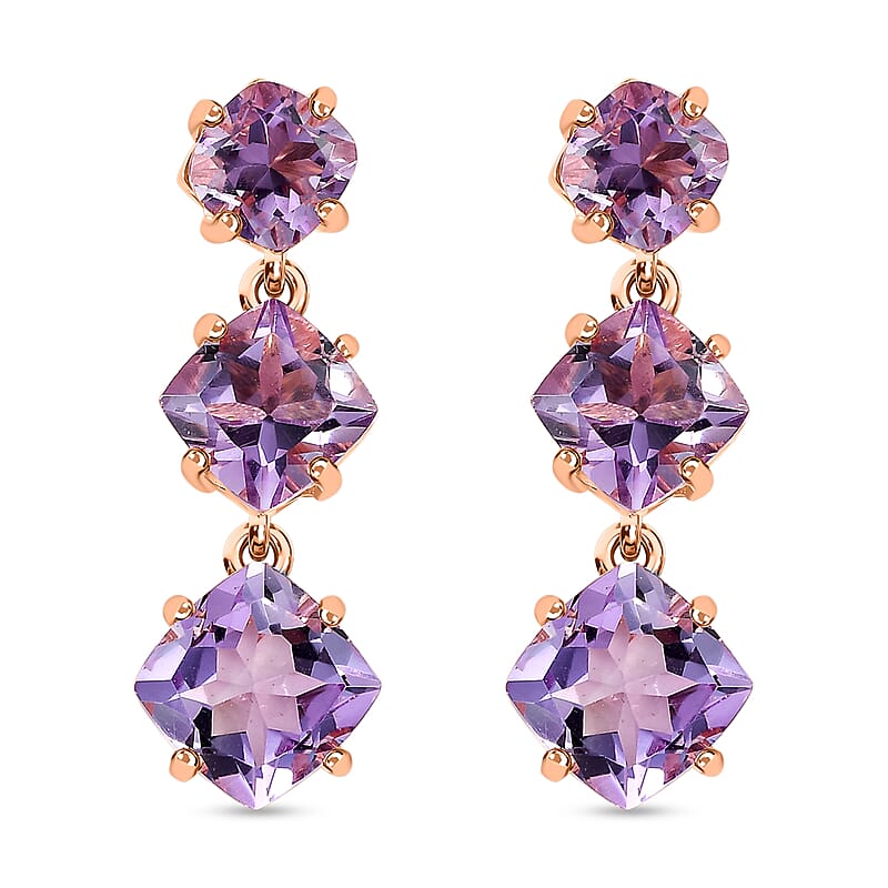 Rose De France Amethyst Dangling Earrings Vermeil Rose Gold Over Sterling Silver 9.50 ctw