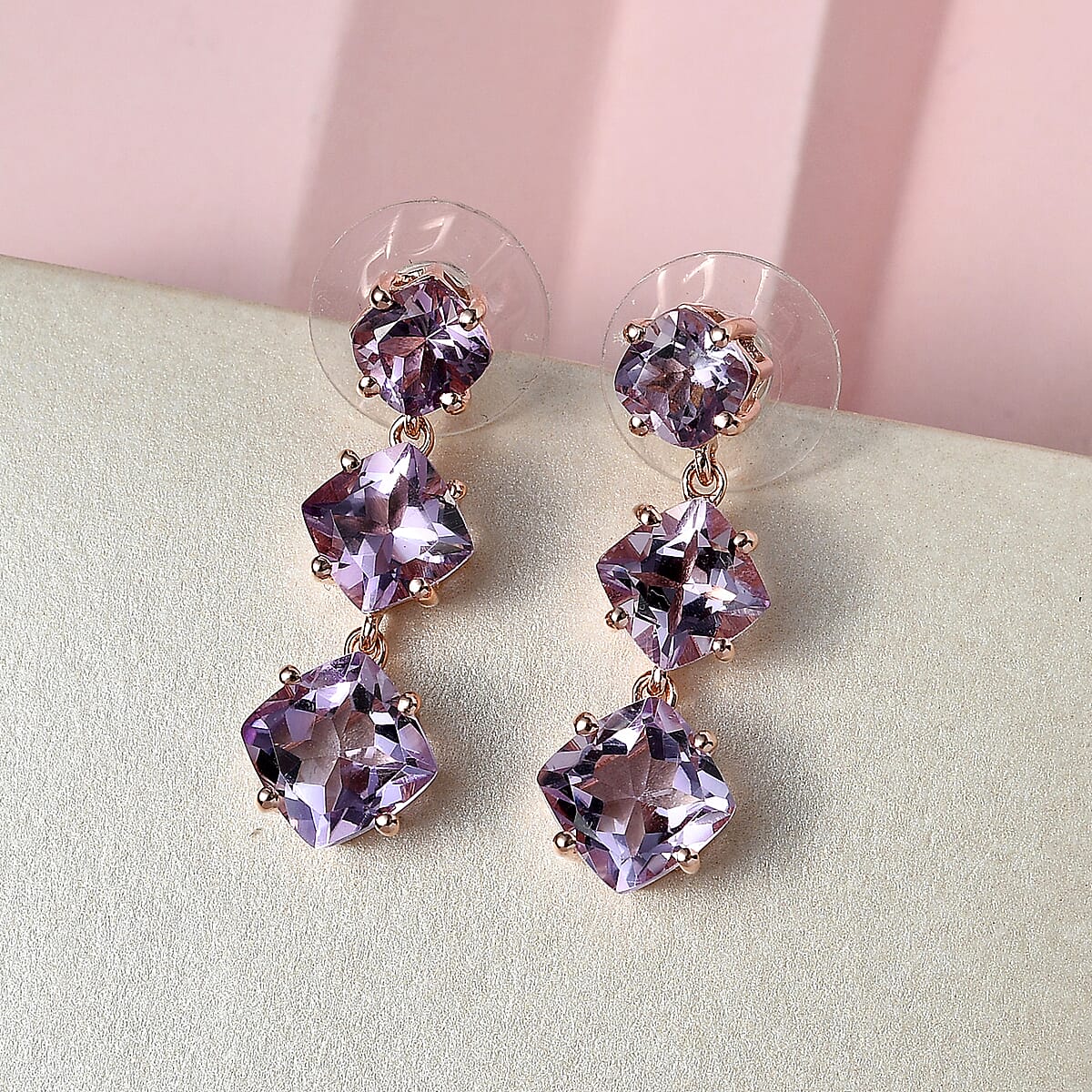 Rose De France Amethyst Dangling Earrings Vermeil Rose Gold Over Sterling Silver 9.50 ctw image number 1