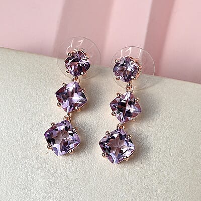 Rose De France Amethyst Dangling Earrings Vermeil Rose Gold Over Sterling Silver 9.50 ctw