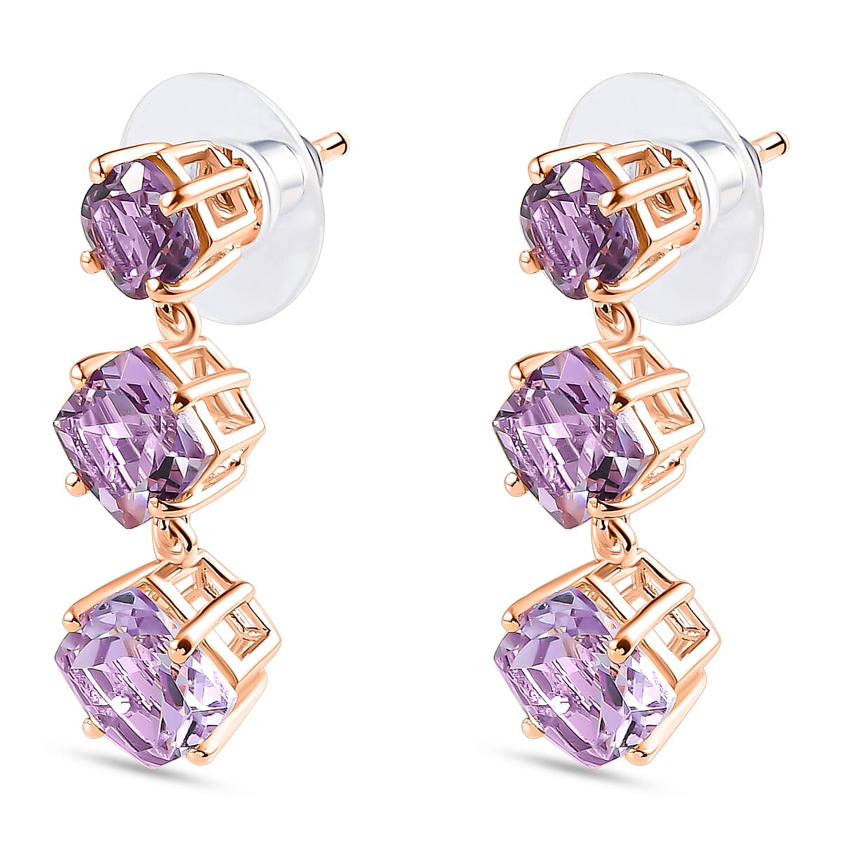Rose De France Amethyst Dangling Earrings Vermeil Rose Gold Over Sterling Silver 9.50 ctw image number 3