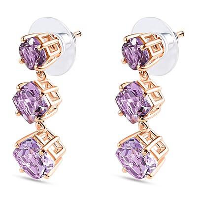 Rose De France Amethyst Dangling Earrings Vermeil Rose Gold Over Sterling Silver 9.50 ctw