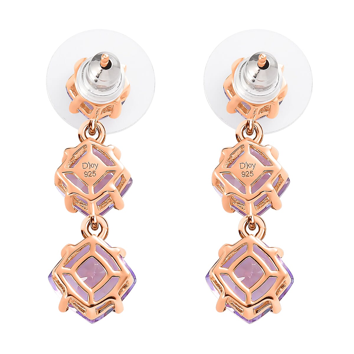 Rose De France Amethyst Dangling Earrings Vermeil Rose Gold Over Sterling Silver 9.50 ctw image number 4