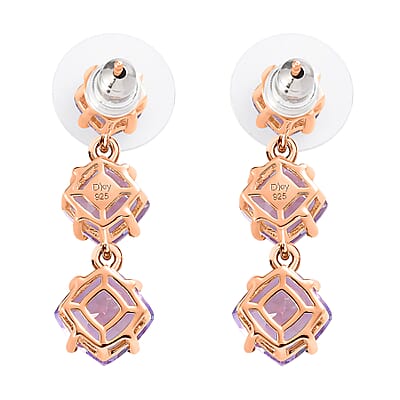 Rose De France Amethyst Dangling Earrings Vermeil Rose Gold Over Sterling Silver 9.50 ctw