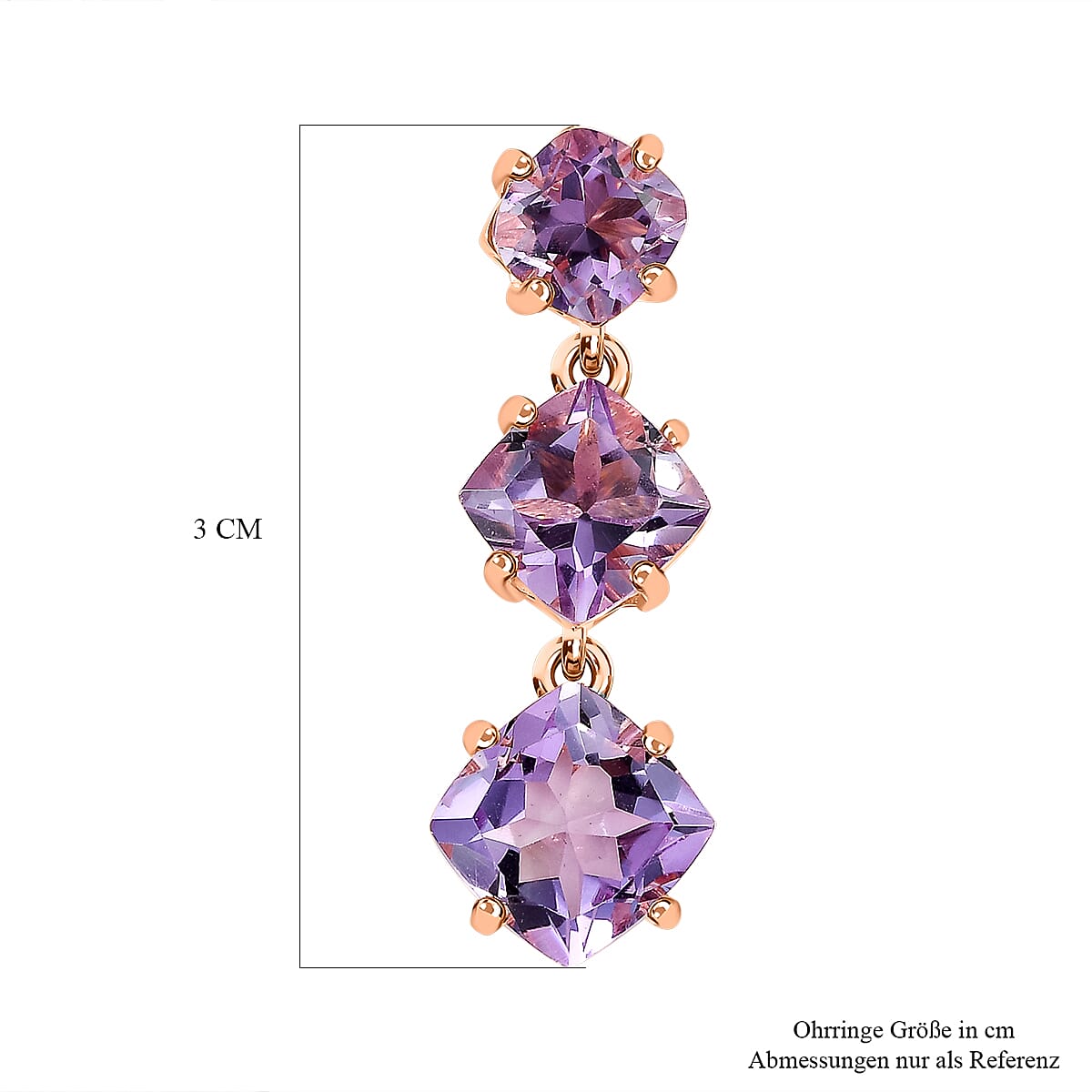 Rose De France Amethyst Dangling Earrings Vermeil Rose Gold Over Sterling Silver 9.50 ctw image number 5