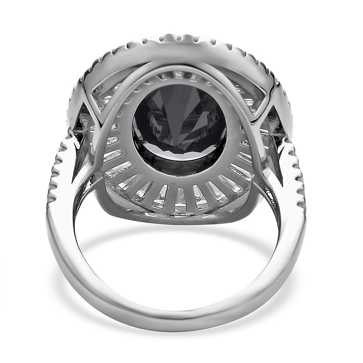Black and White Simulated Diamond Halo Ring in Silvertone image number 4