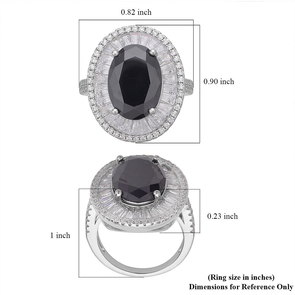 Black and White Simulated Diamond Halo Ring in Silvertone image number 5