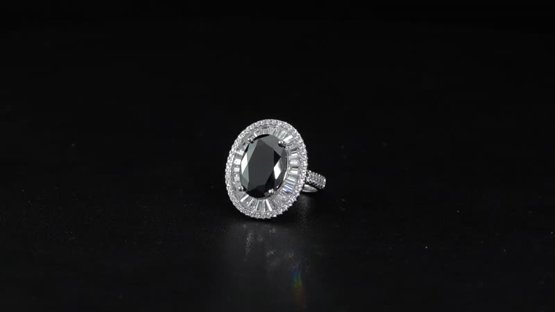 Black and White Simulated Diamond Halo Ring in Silvertone