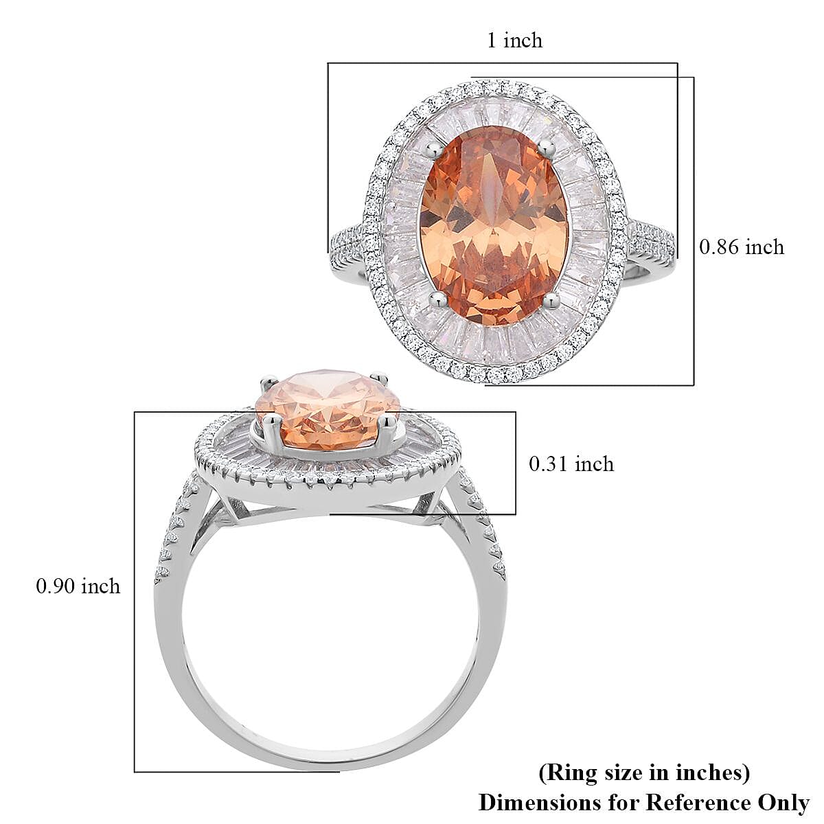 Simulated Champagne and White Diamond Double Halo Ring in Silvertone (Size 7.0) image number 5