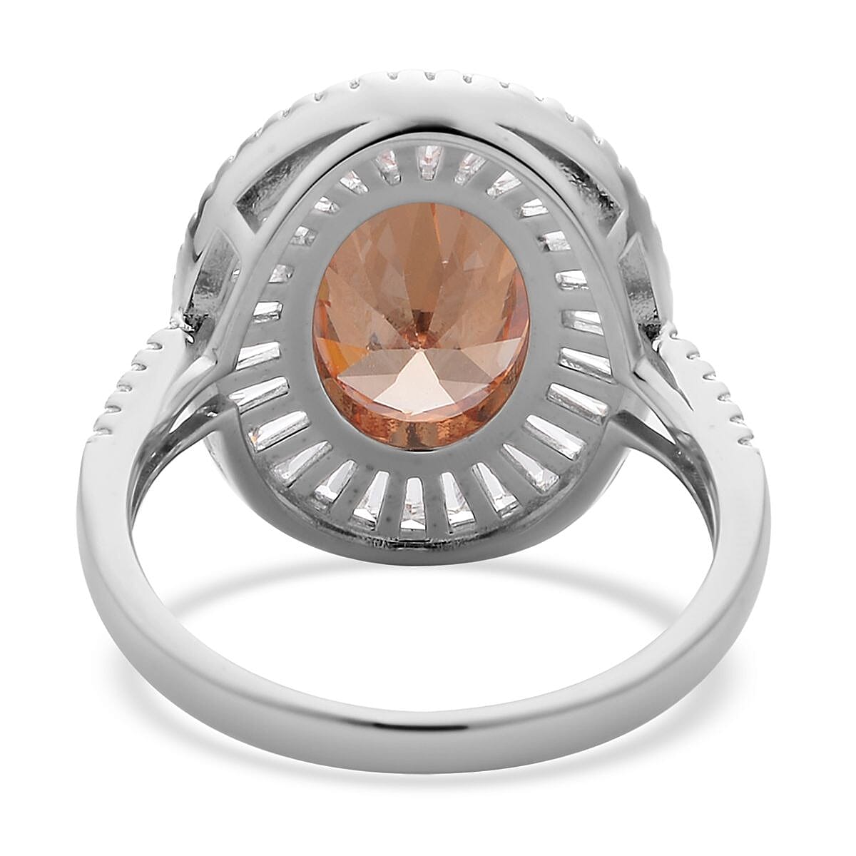 Simulated Champagne and White Diamond Double Halo Ring in Silvertone (Size 8.0) image number 4