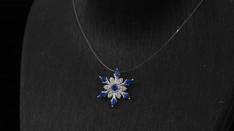 Simulated Blue and White Diamond Snowflake Pendant in Rhodium Over Sterling Silver 1.00 ctw