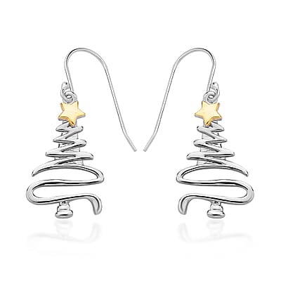 14K YG and Rhodium Over Sterling Silver Earrings 2.90 Grams