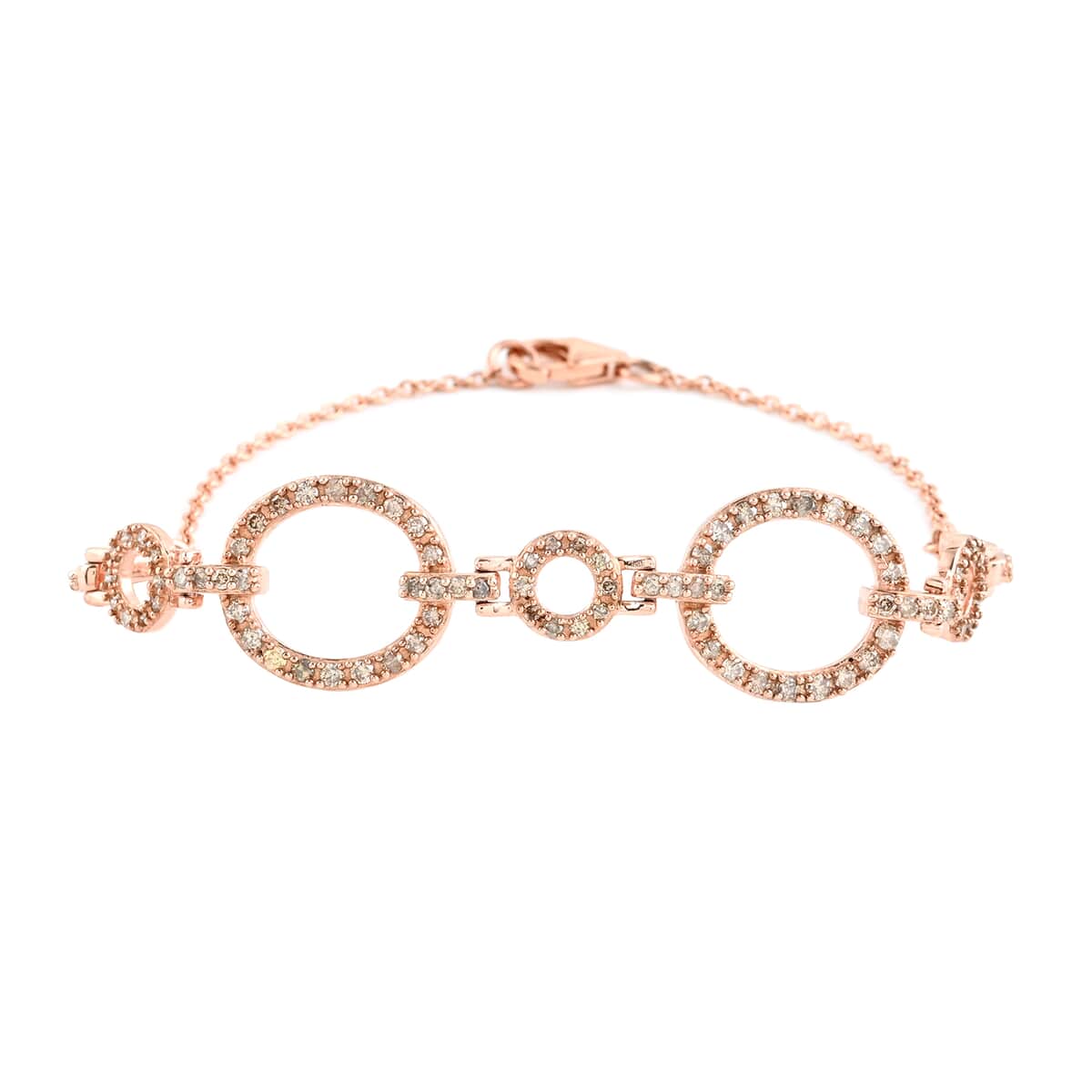 NY Closeout Natural Champagne Diamond Open Circle Bracelet in Vermeil Rose Gold Over Sterling Silver (7.50 In) 7.20 Grams 1.50 ctw image number 0