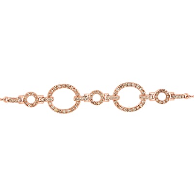 NY Closeout Natural Champagne Diamond Open Circle Bracelet in Vermeil Rose Gold Over Sterling Silver (7.50 In) 7.20 Grams 1.50 ctw