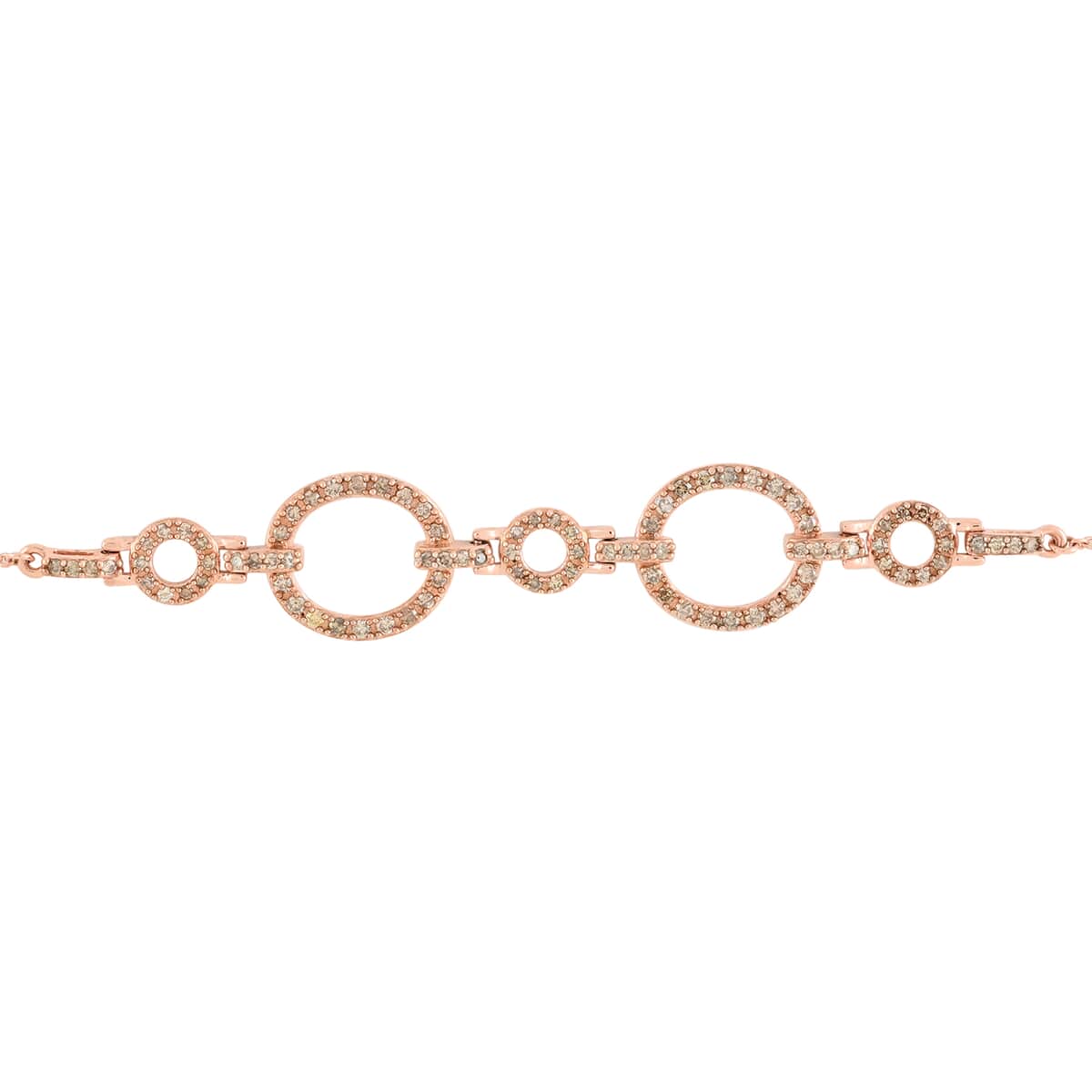 NY Closeout Natural Champagne Diamond Open Circle Bracelet in Vermeil Rose Gold Over Sterling Silver (7.50 In) 7.20 Grams 1.50 ctw image number 2