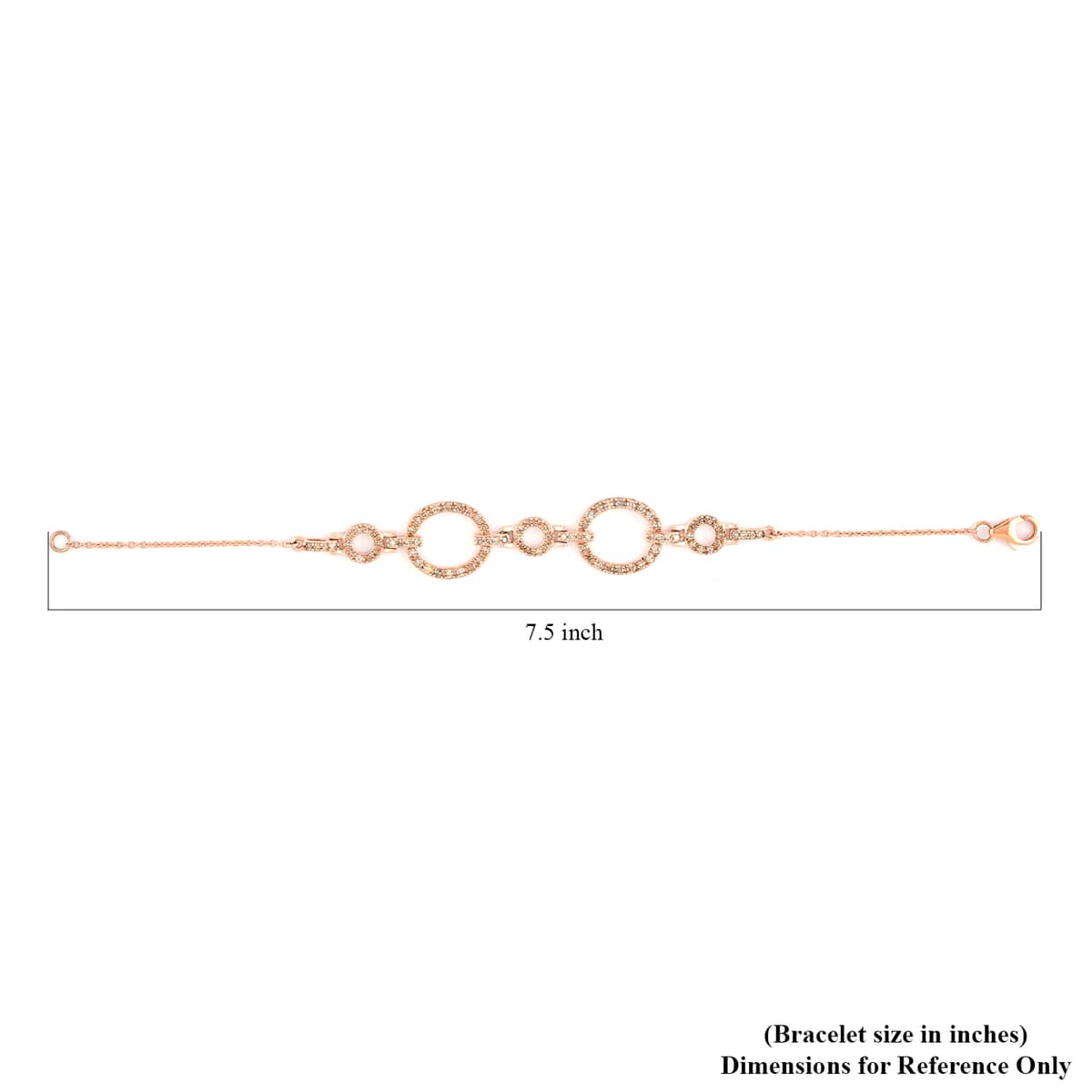 NY Closeout Natural Champagne Diamond Open Circle Bracelet in Vermeil Rose Gold Over Sterling Silver (7.50 In) 7.20 Grams 1.50 ctw image number 4