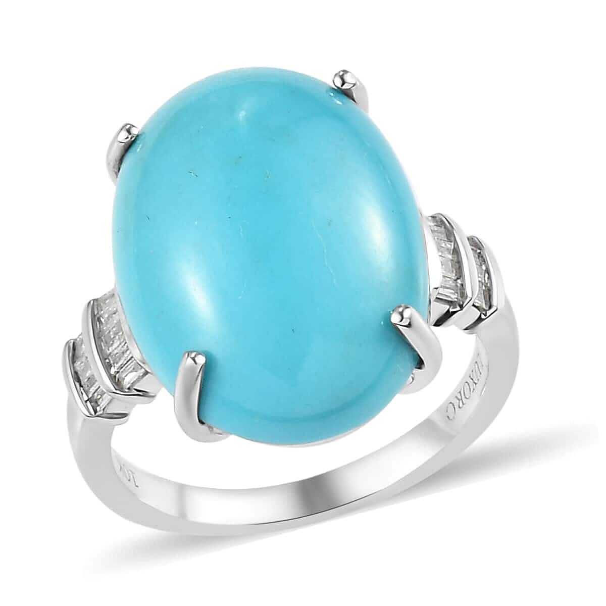 LUXORO 10K White Gold Premium Natural Arizona Sleeping Beauty Turquoise and Diamond Ring 3.45 Grams 9.00 ctw