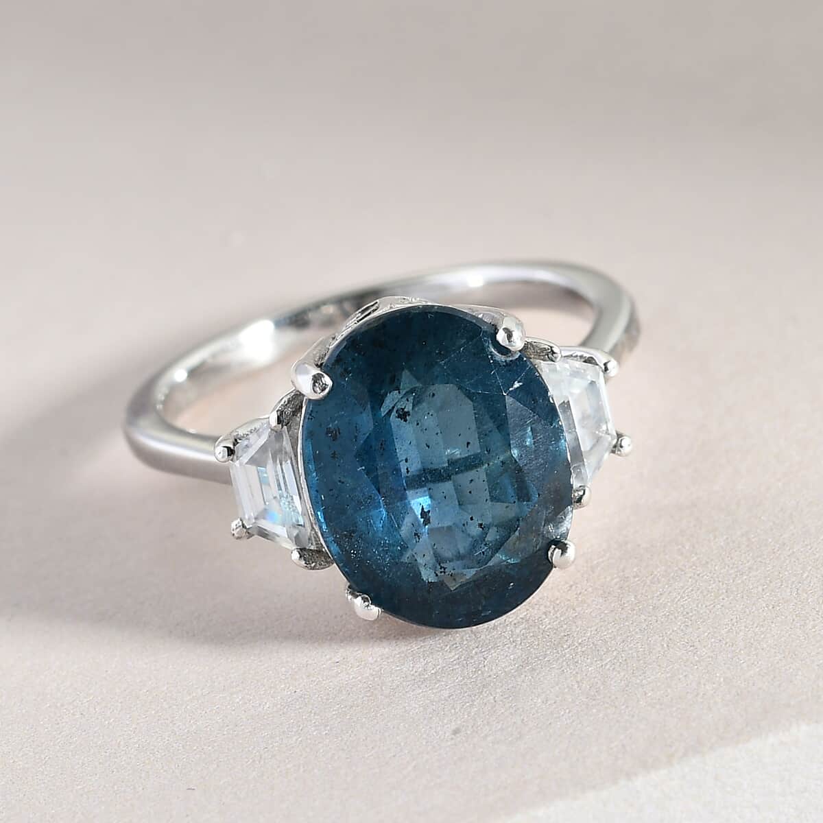 Indigo Kyanite and Natural White Zircon Ring in Platinum Over Sterling Silver (Size 7.0) 7.35 ctw image number 1