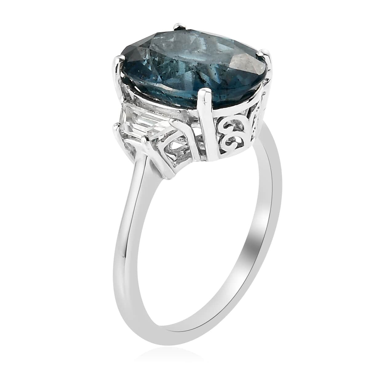 Indigo Kyanite and Natural White Zircon Ring in Platinum Over Sterling Silver (Size 7.0) 7.35 ctw image number 3