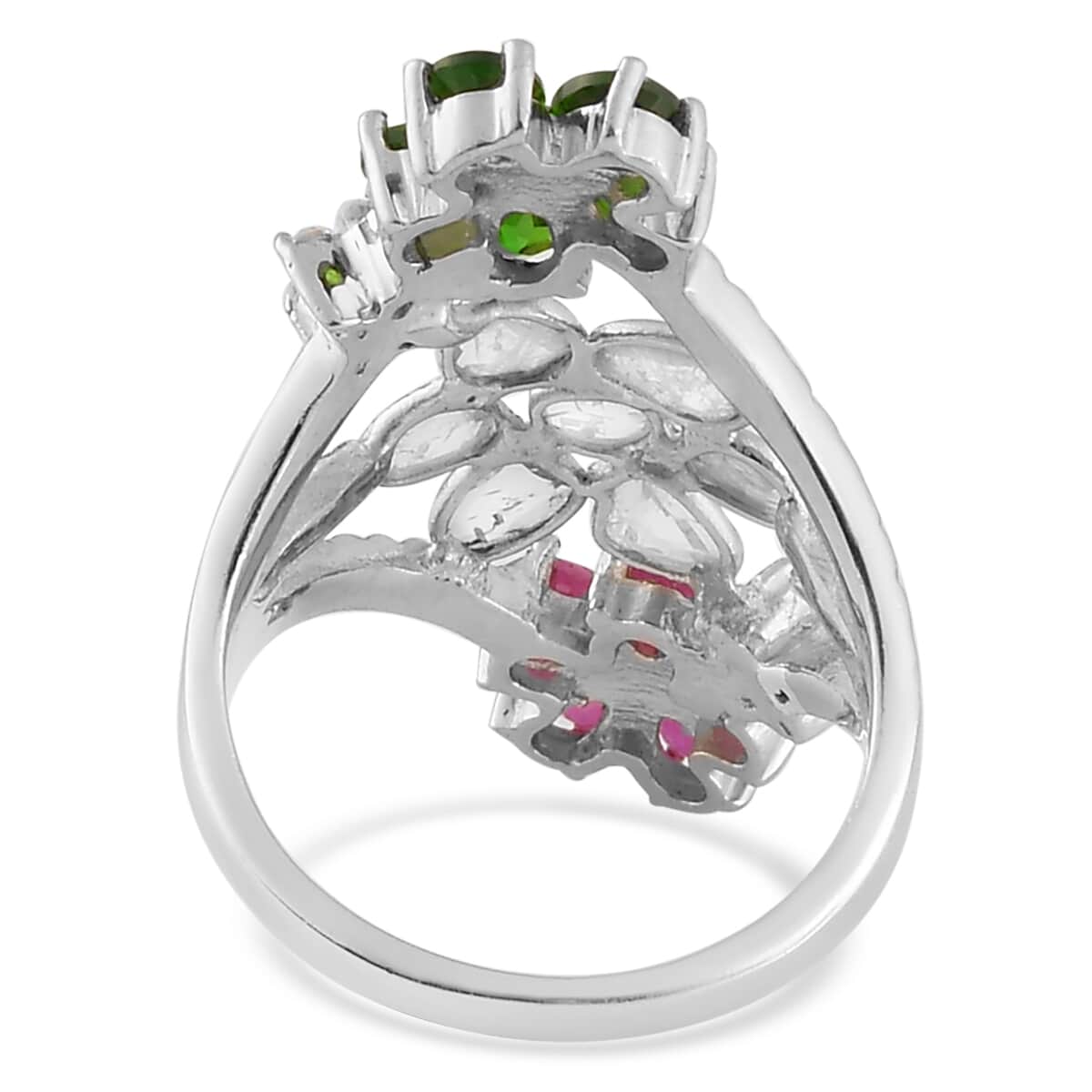 Polki Diamond and Multi Gemstone Floral Ring in Platinum Over Sterling Silver (Size 10.0) 2.50 ctw image number 3