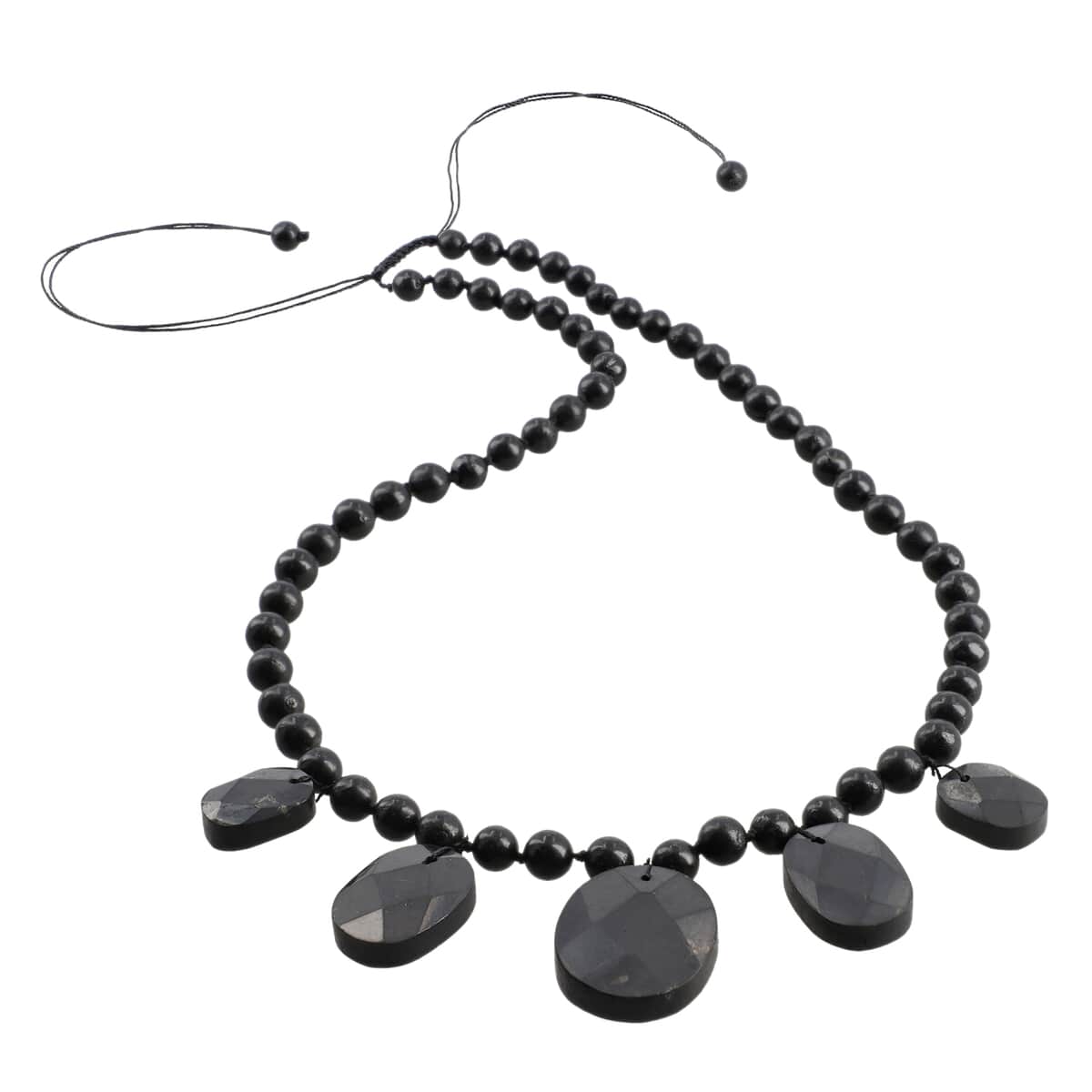 Shungite Braided Cord Necklace| Adjustable Shungite Bead Necklace 16-22 inches, Approx 300 ctw image number 0