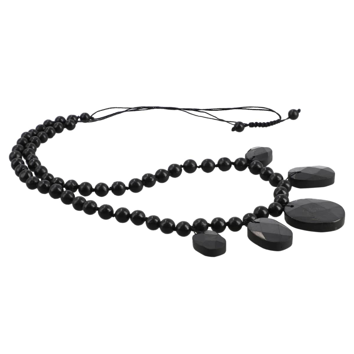 Shungite Braided Cord Necklace| Adjustable Shungite Bead Necklace 16-22 inches, Approx 300 ctw image number 2