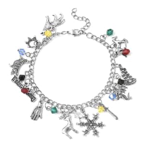 Simulated Multi Gemstone Multi Charm Bracelet in Silvertone (8.00 In)