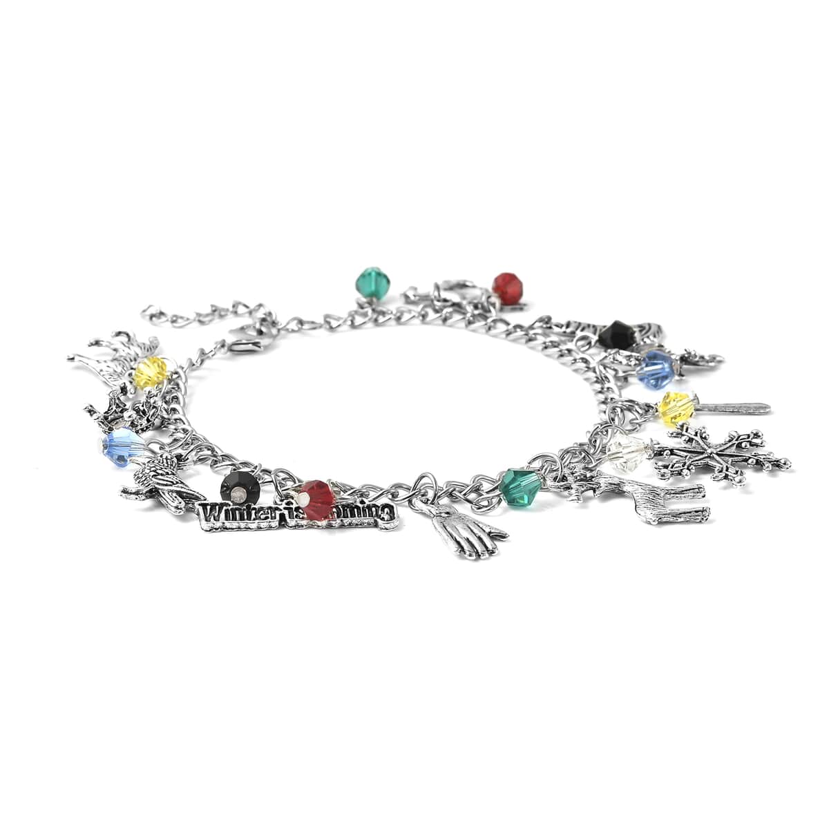 Simulated Multi Gemstone Multi Charm Bracelet in Silvertone (8.00 In) image number 2