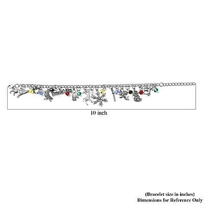 Simulated Multi Gemstone Multi Charm Bracelet in Silvertone (8.00 In)