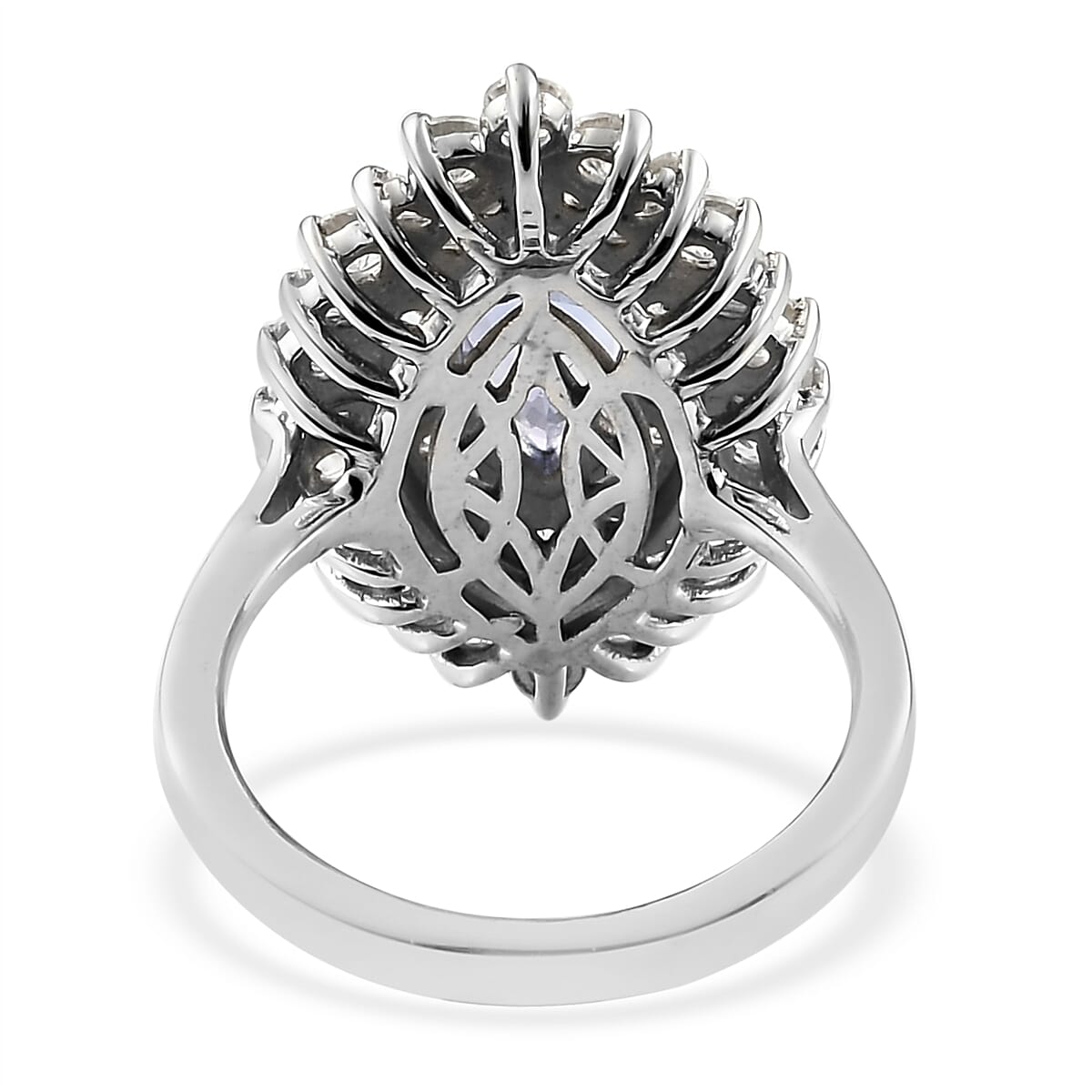 Tanzanite and Natural White Zircon 3.10 ctw Double Halo Ring in Platinum Over Sterling Silver (Size 10.0) 
