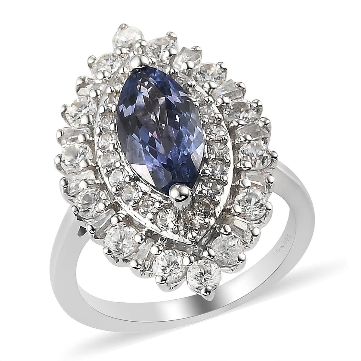 Tanzanite and Natural White Zircon 3.10 ctw Double Halo Ring in Platinum Over Sterling Silver (Size 5.0)  image number 0