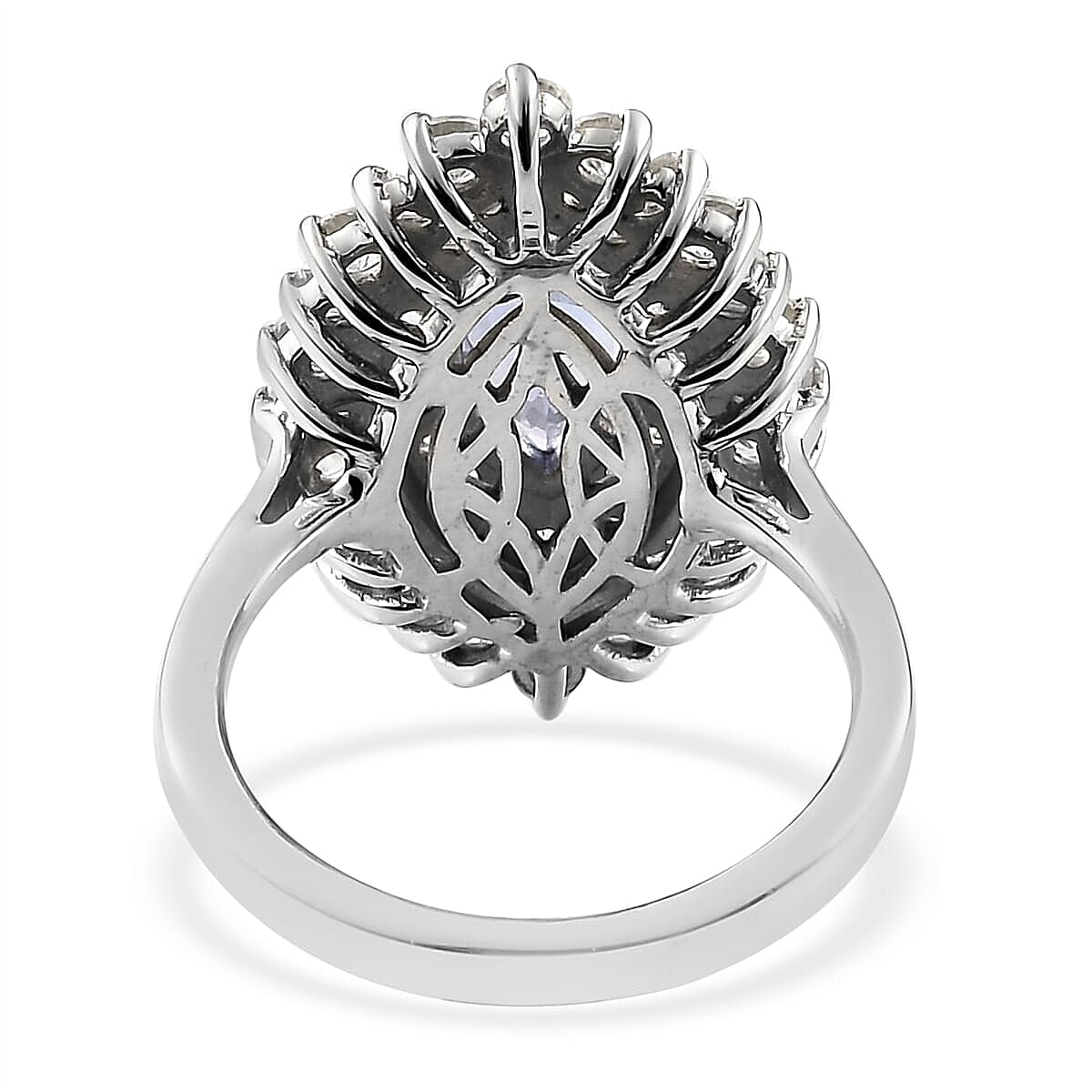 Tanzanite and Natural White Zircon 3.10 ctw Double Halo Ring in Platinum Over Sterling Silver (Size 5.0)  image number 4