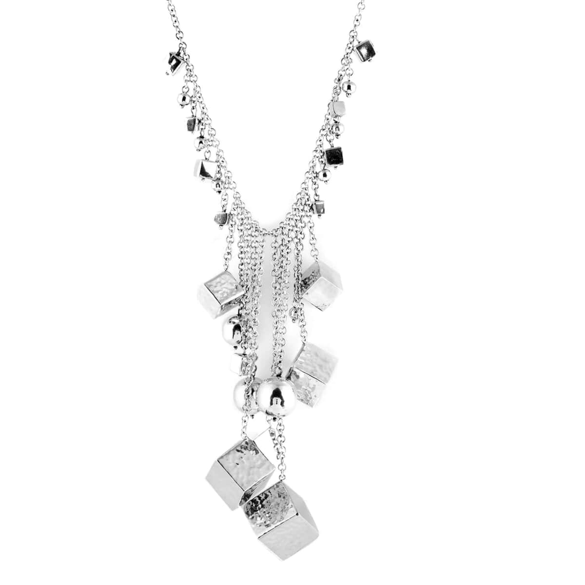 Cheryl's Exclusive Pick Majul & Co. ONE OF A KIND Rhodium Over Sterling Silver Cubes & Beads Bell Fringe Necklace 18 Inches Hand-Made in Mexico 105 Grams image number 0