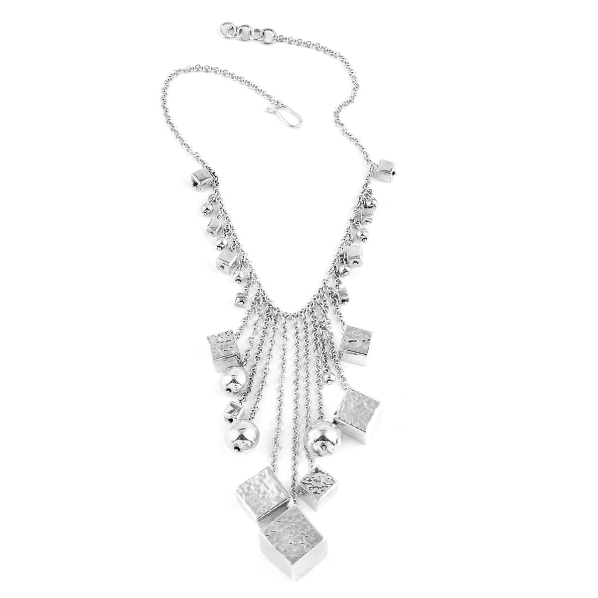 Cheryl's Exclusive Pick Majul & Co. ONE OF A KIND Rhodium Over Sterling Silver Cubes & Beads Bell Fringe Necklace 18 Inches Hand-Made in Mexico 105 Grams image number 2
