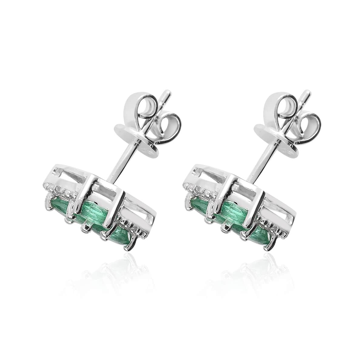 AAA Kagem Emerald and White Zircon Flower Stud Earrings in Sterling Silver 1.25 ctw image number 3