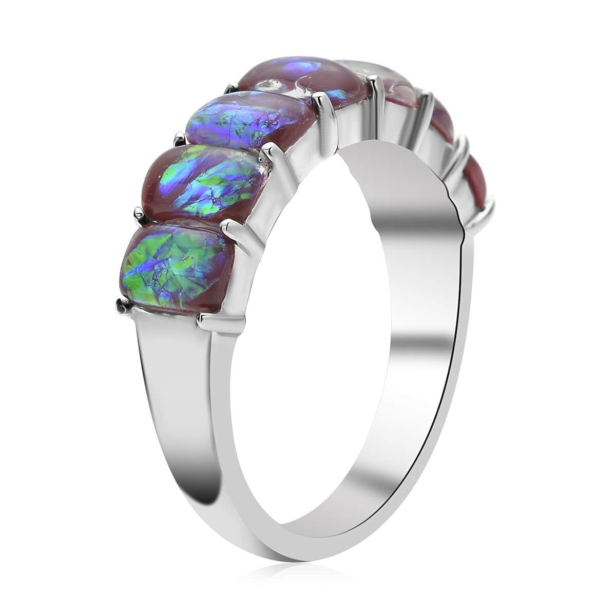 Lab Created Blue Opal 7 Stone Ring in Stainless Steel (Size 10.0) 1.00 ctw image number 3