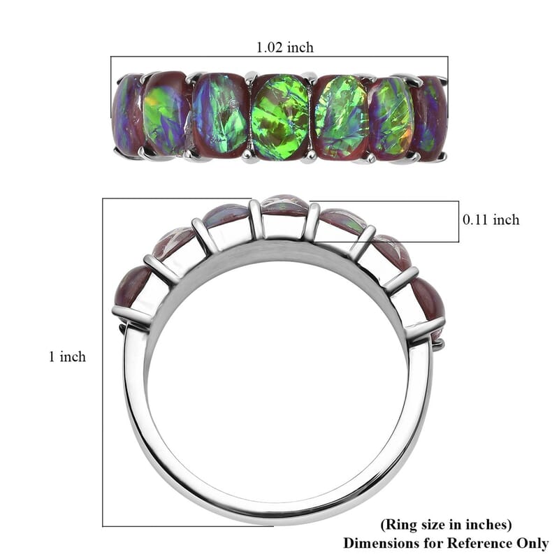 Lab Created Multi Grape Opal 7 Stone Ring in Stainless Steel (Size 10.0) 1.00 ctw